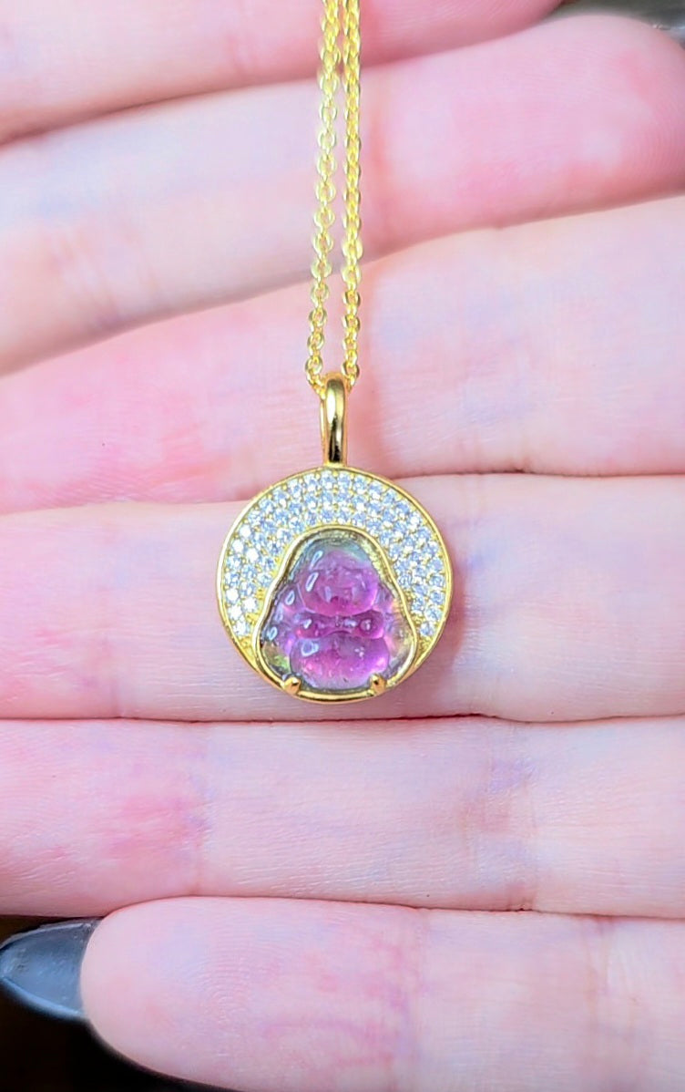Watermelon Tourmaline Buddah Necklace