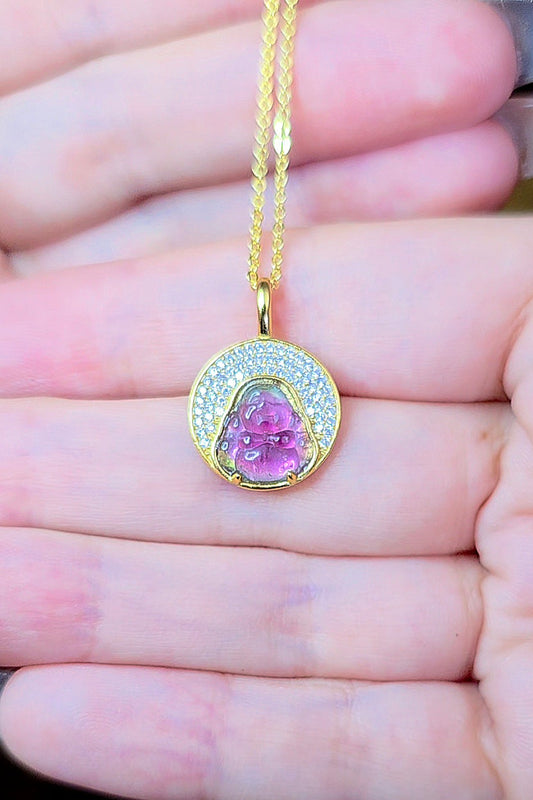 Watermelon Tourmaline Buddah Necklace