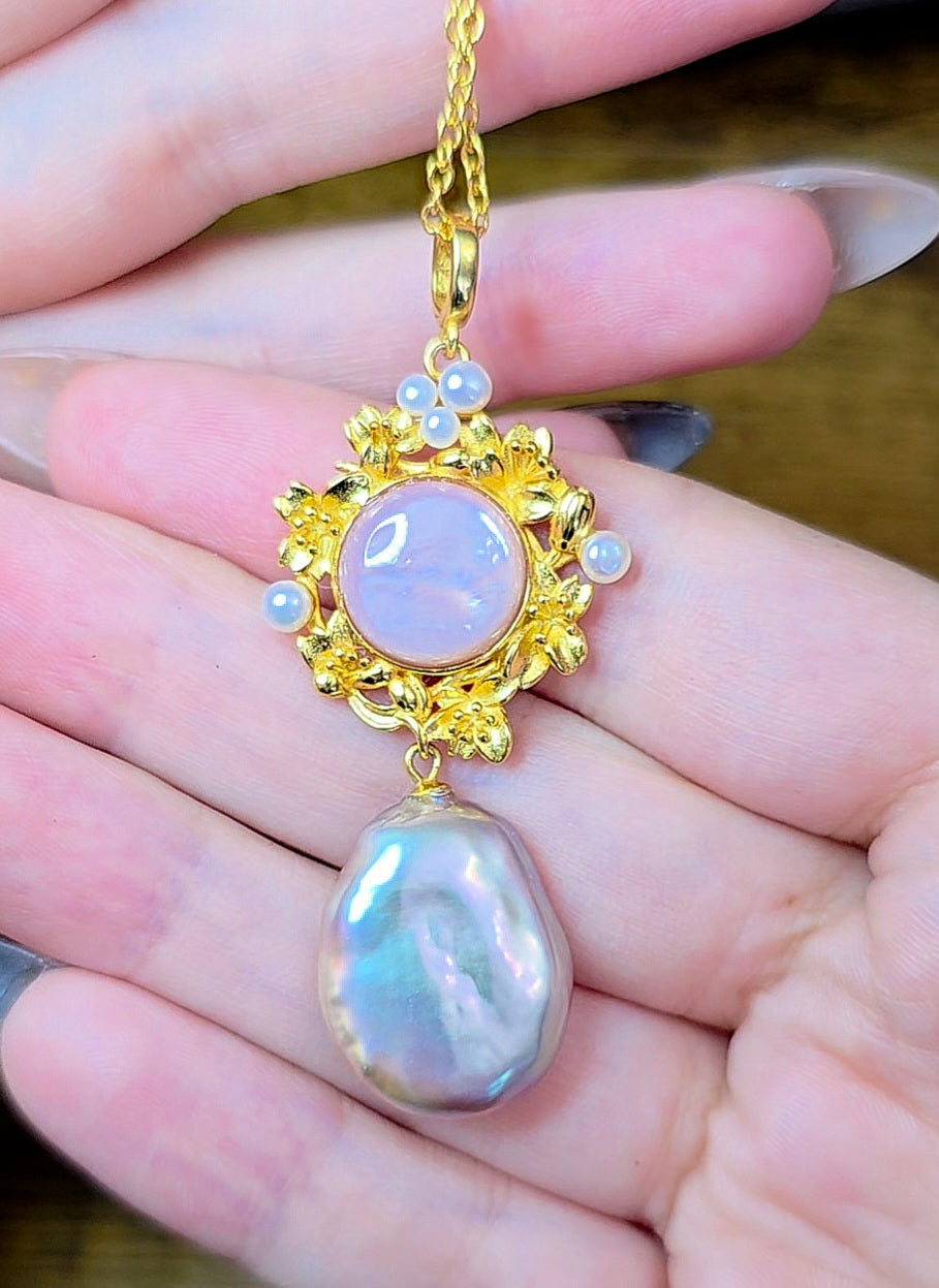 Pink Shell and Pearl Pendant