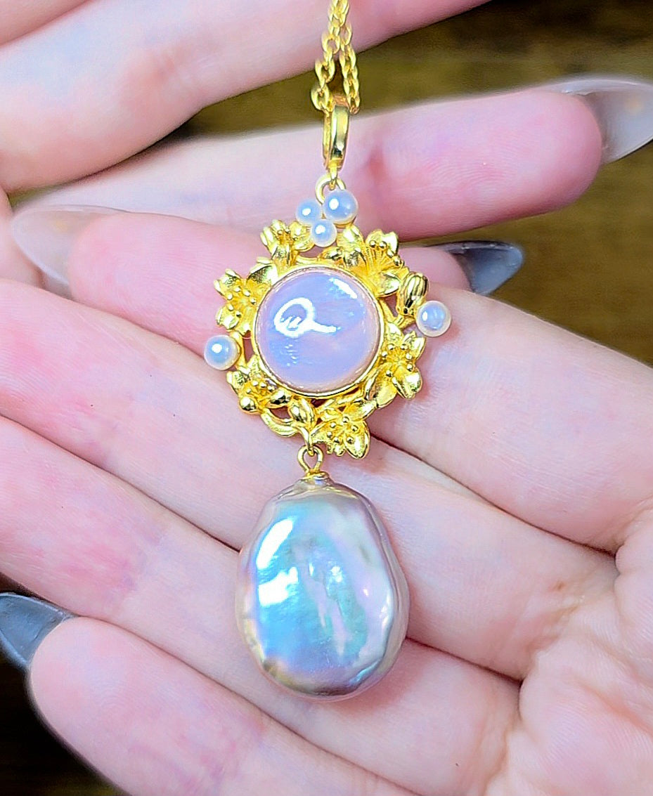 Pink Shell and Pearl Pendant