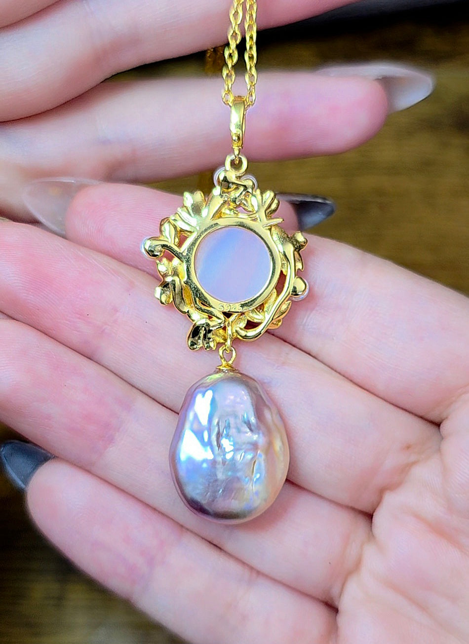 Pink Shell and Pearl Pendant