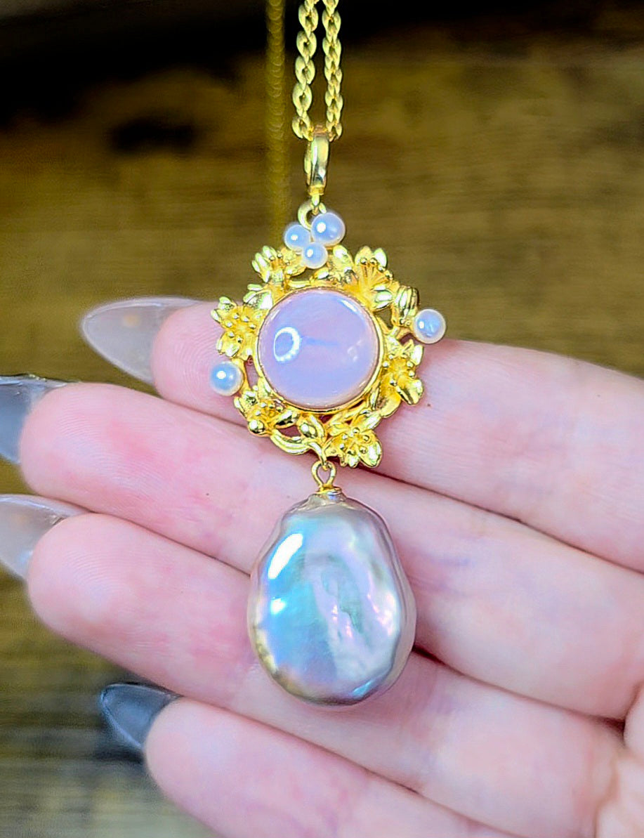 Pink Shell and Pearl Pendant