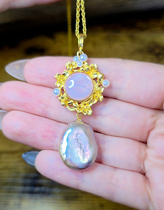 Pink Shell and Pearl Pendant