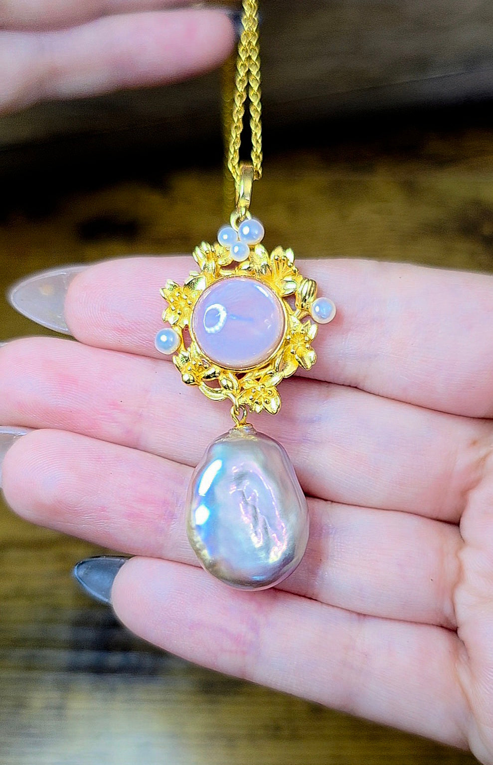Pink Shell and Pearl Pendant