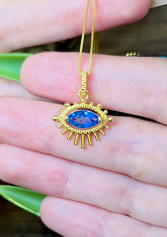 Blue Topaz Evil Eye Pendant B