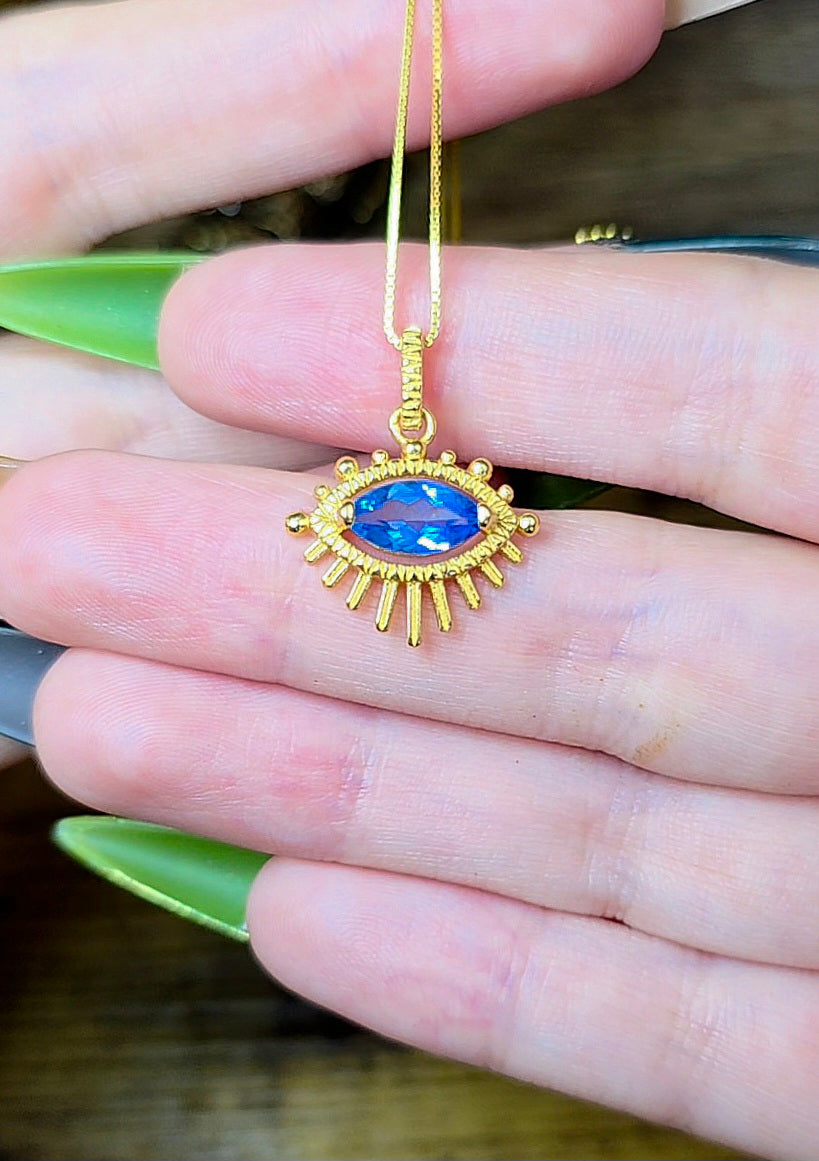 Blue Topaz Evil Eye Pendant B
