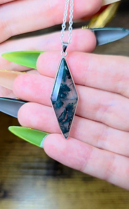Moss Agate Crystal Pendant D
