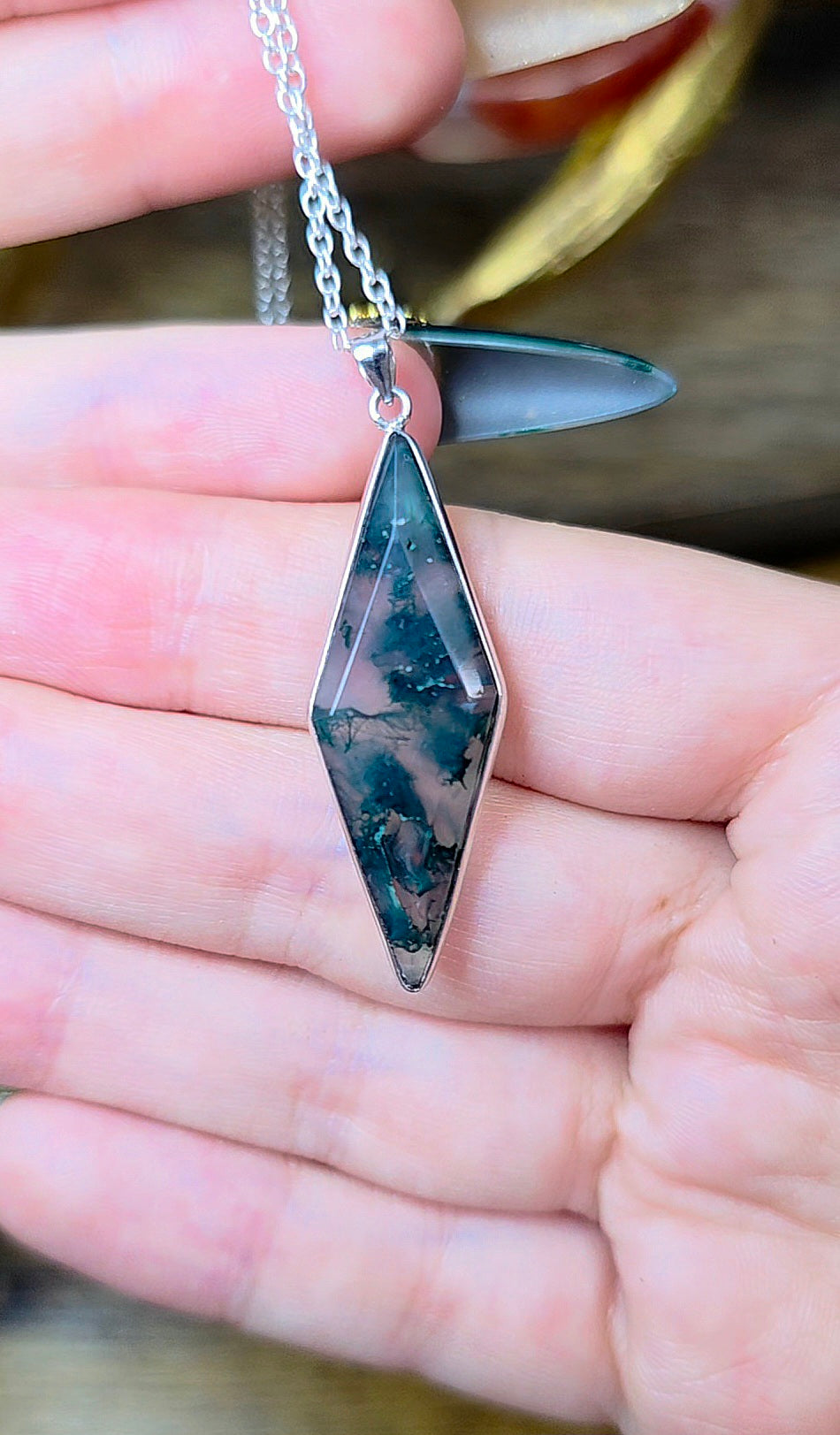 Moss Agate Crystal Pendant D