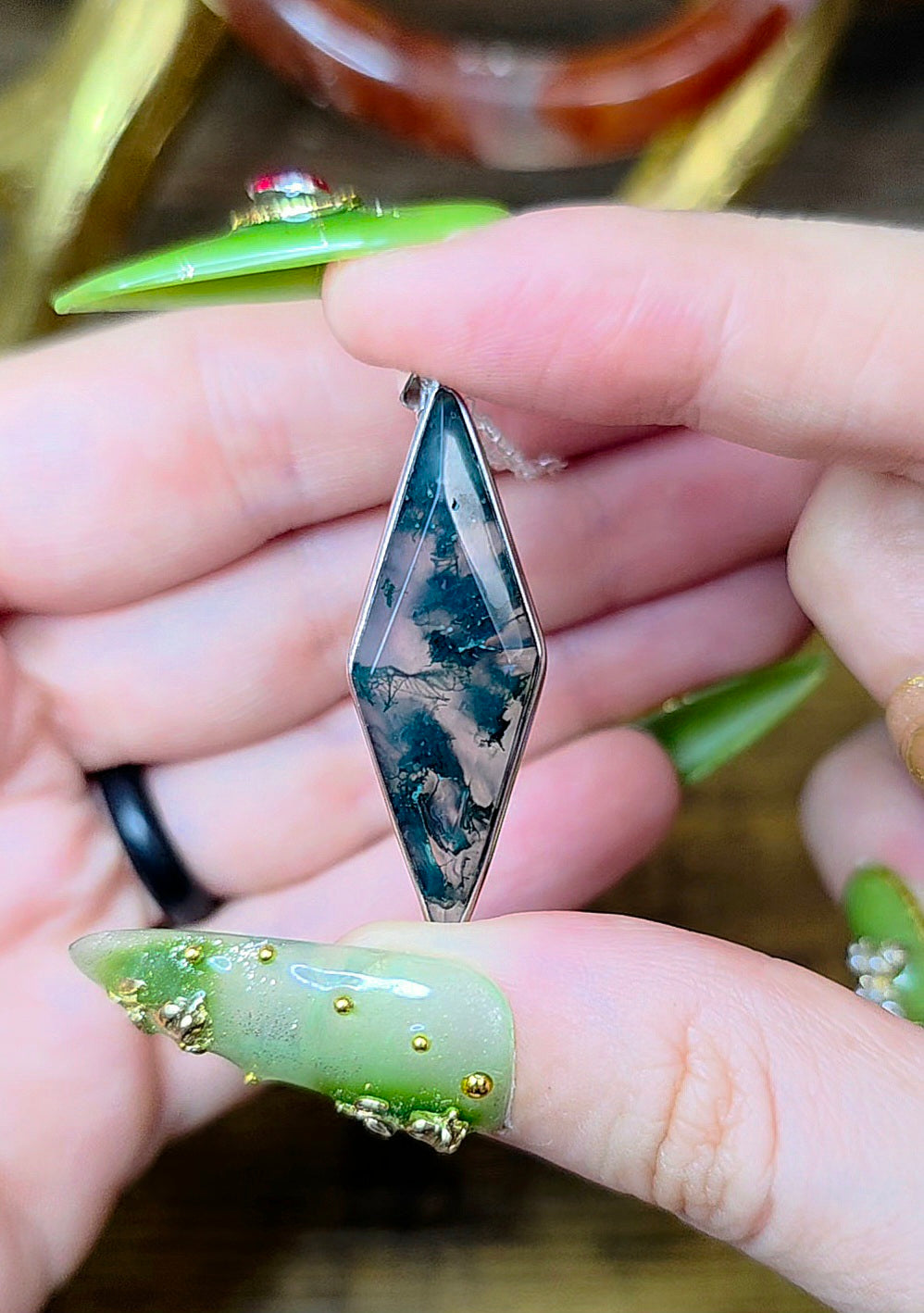 Moss Agate Crystal Pendant D