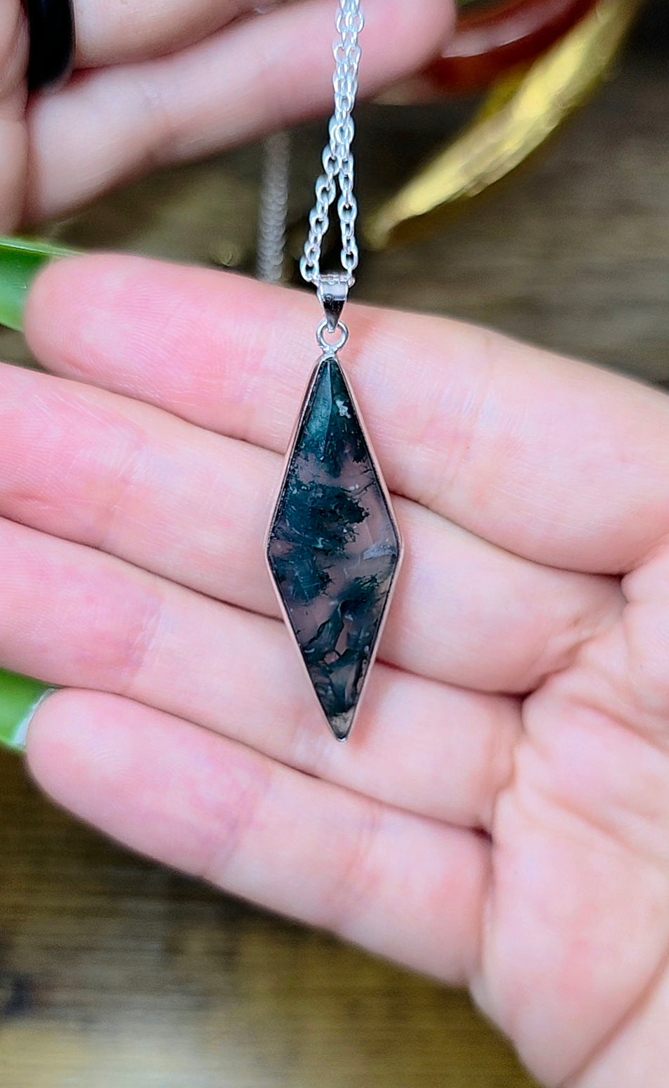 Moss Agate Crystal Pendant D
