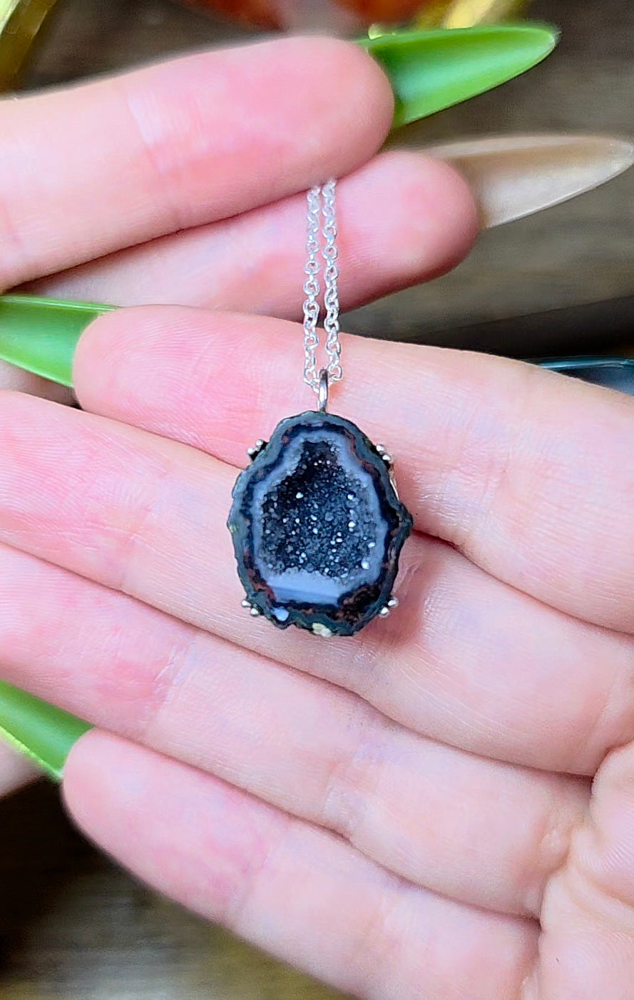 Black Geode Pendant A