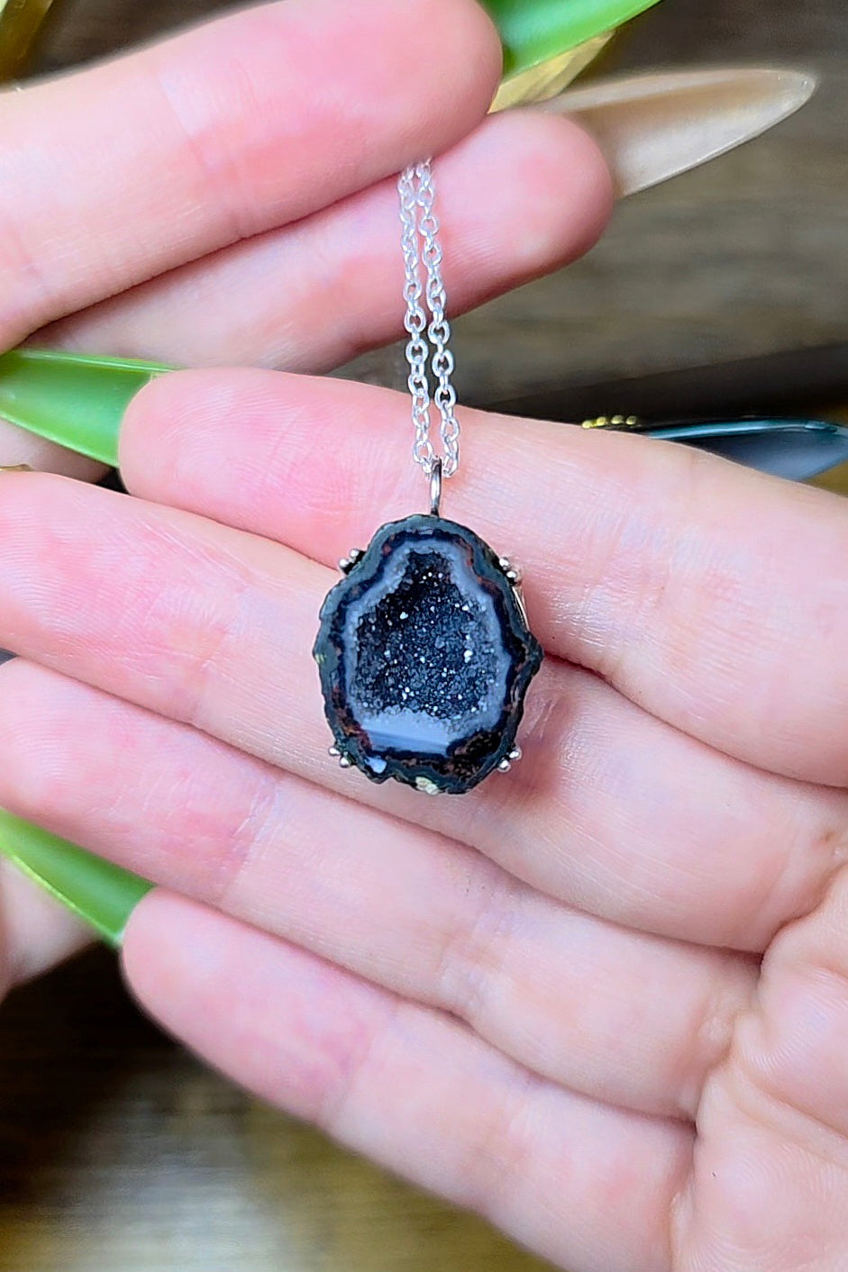 Black Geode Pendant A