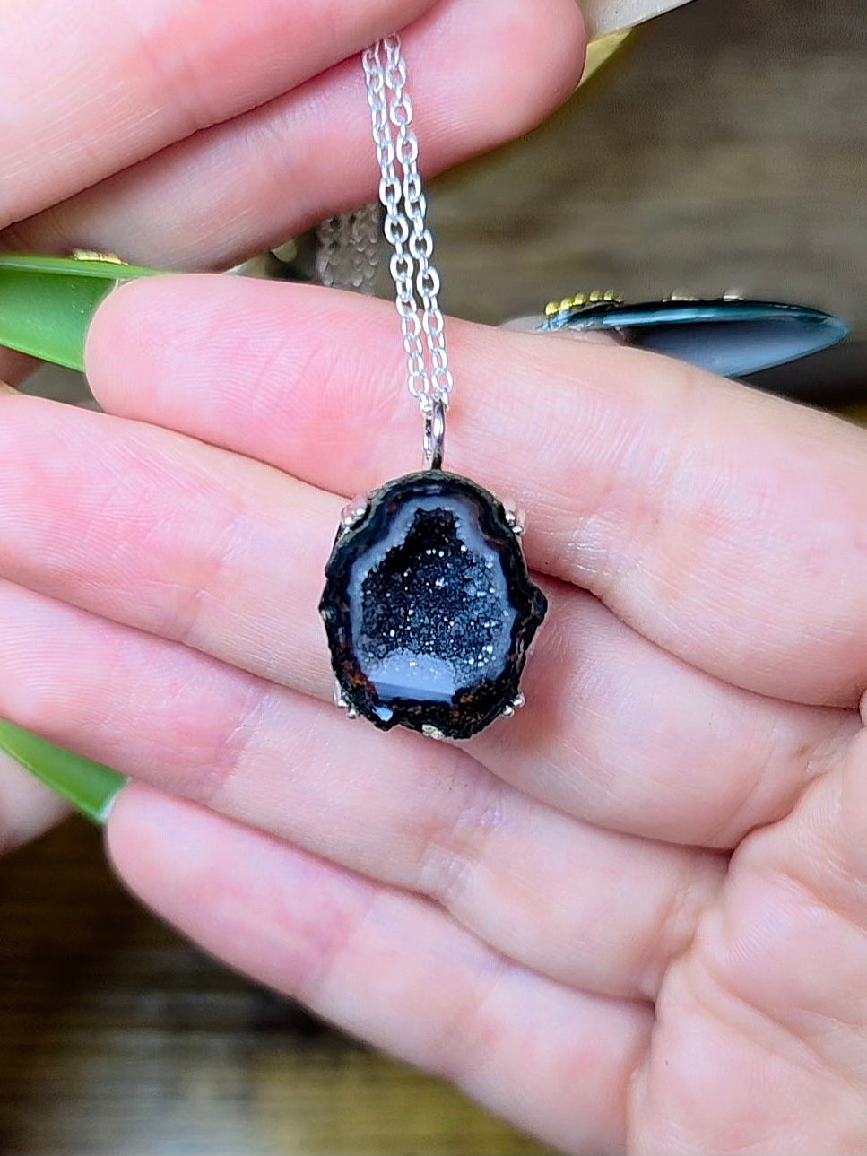 Black Geode Pendant A
