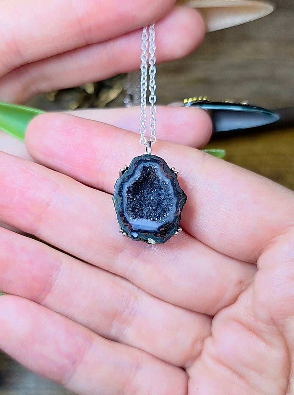 Black Geode Pendant A