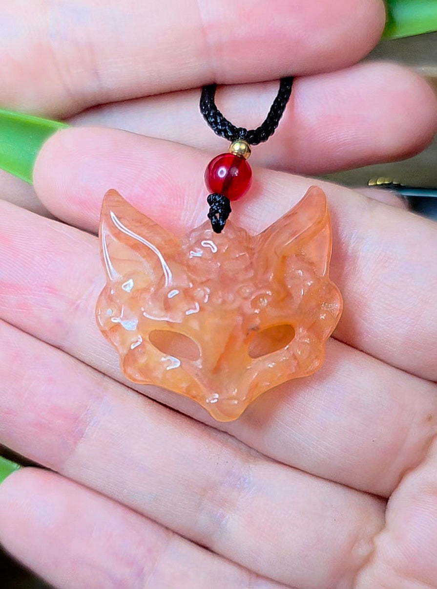 Fire Quartz Fox Mask Pendant A