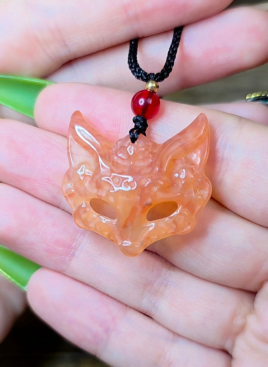 Fire Quartz Fox Mask Pendant A