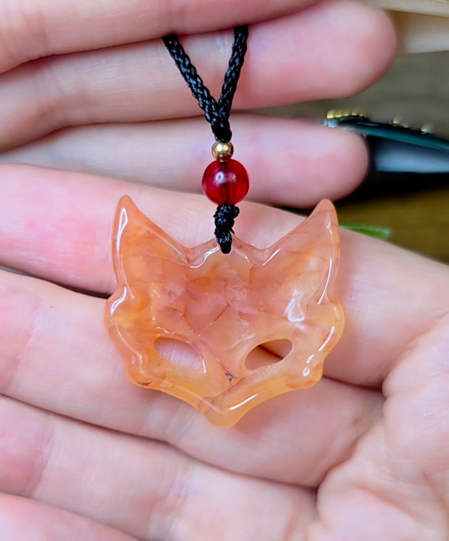 Fire Quartz Fox Mask Pendant A