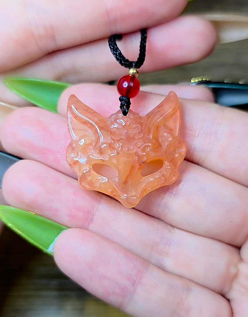 Fire Quartz Fox Mask Pendant A