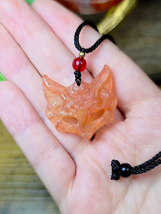 Fire Quartz Fox Mask Pendant A