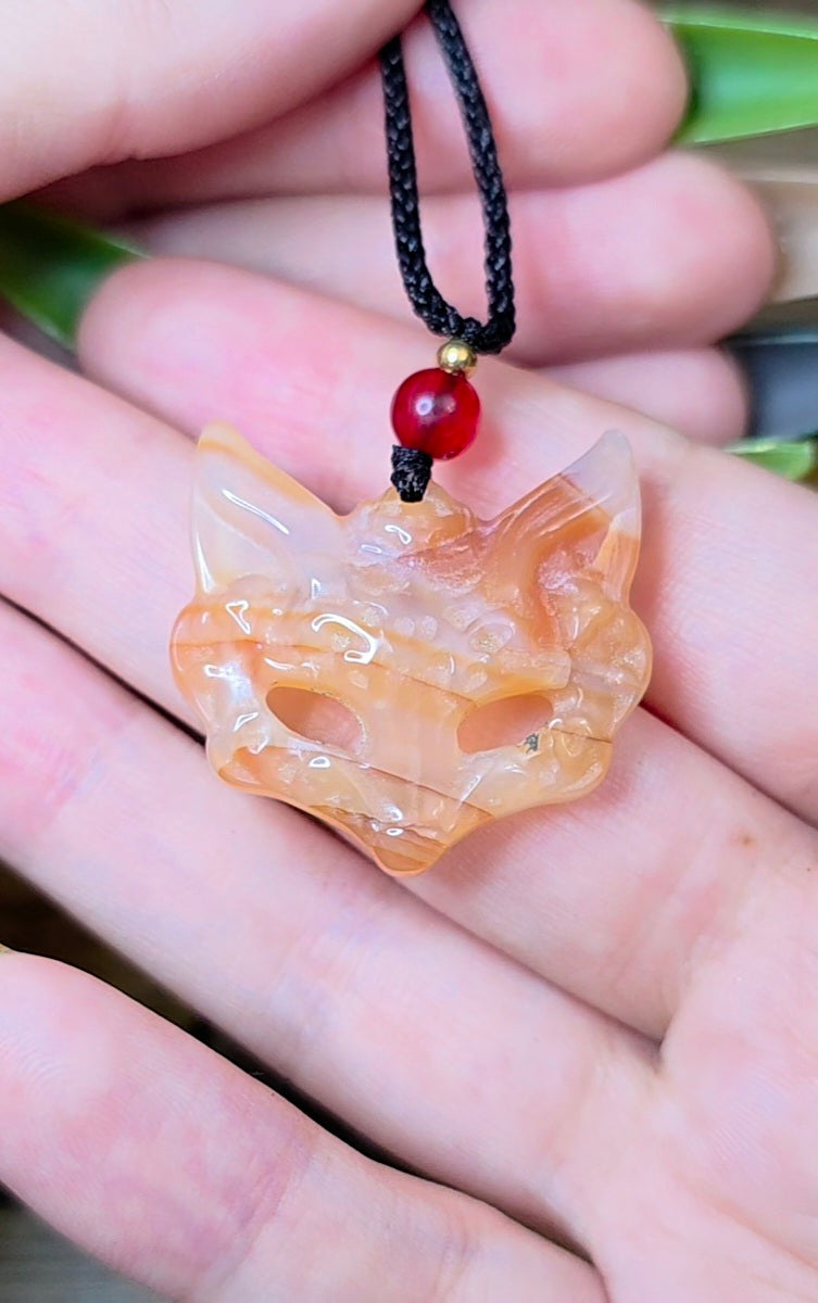 Fire Quartz Fox Mask Pendant B