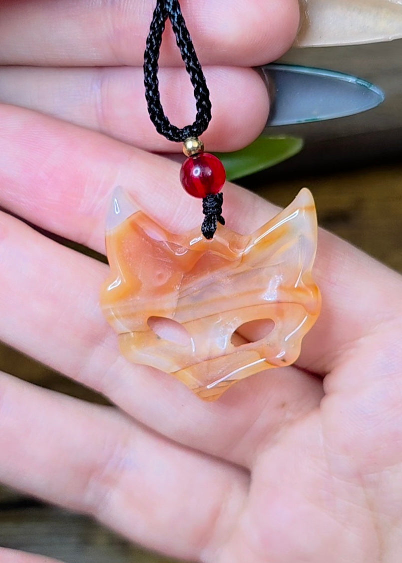 Fire Quartz Fox Mask Pendant B