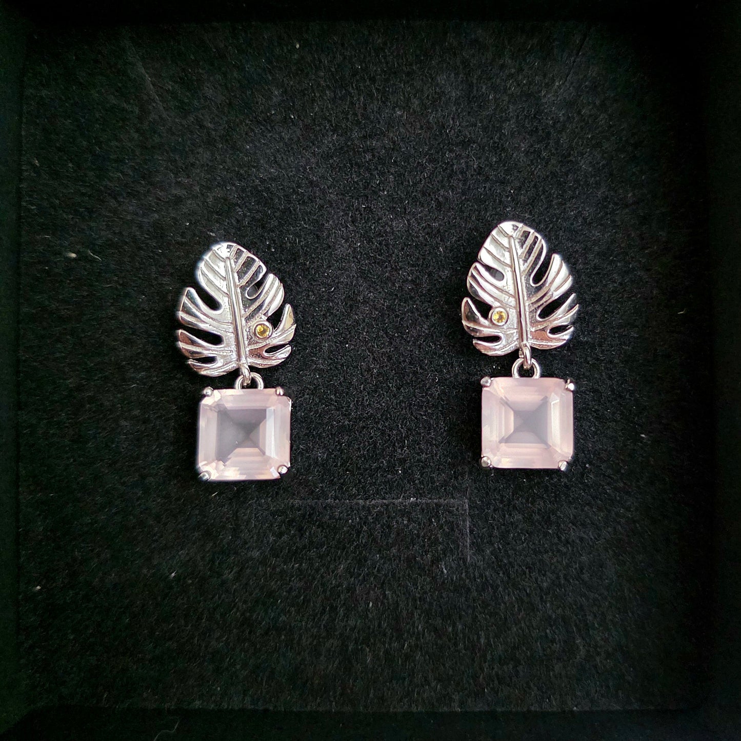 Rose Quartz Leaf Earrings