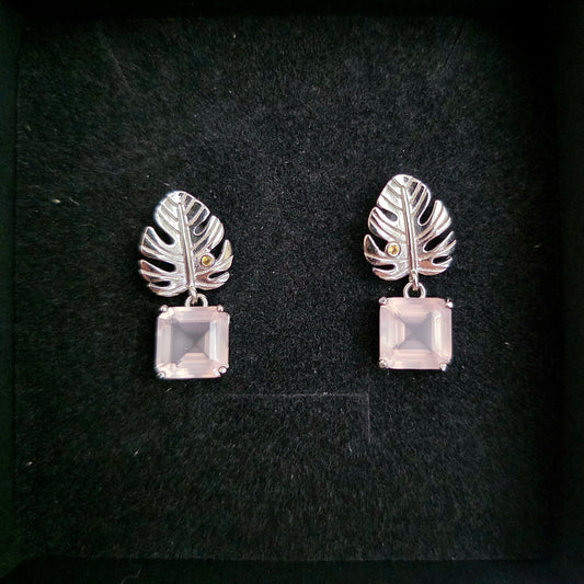 Rose Quartz Leaf Earrings