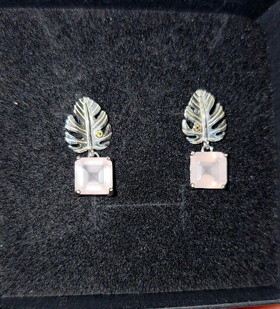 Rose Quartz Leaf Earrings