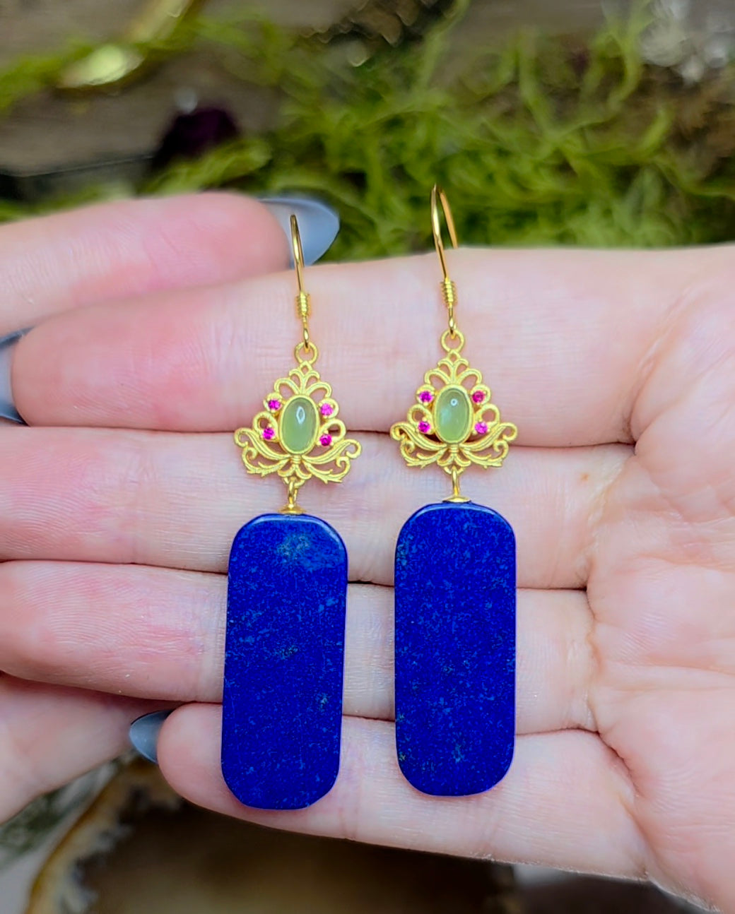 Lapis and Jade Earrings