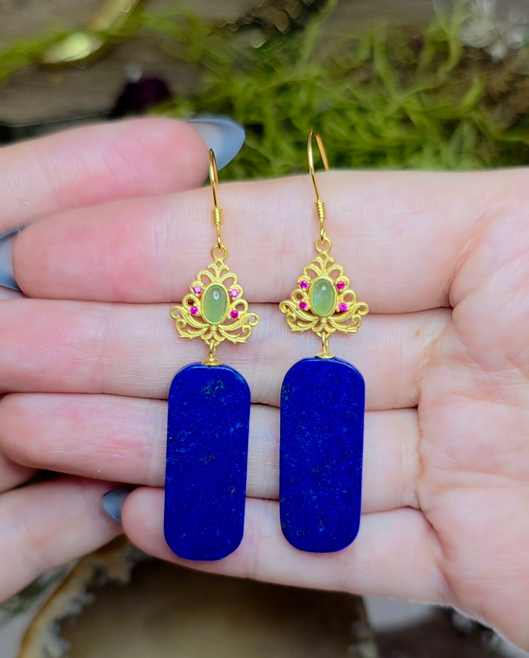 Lapis and Jade Earrings