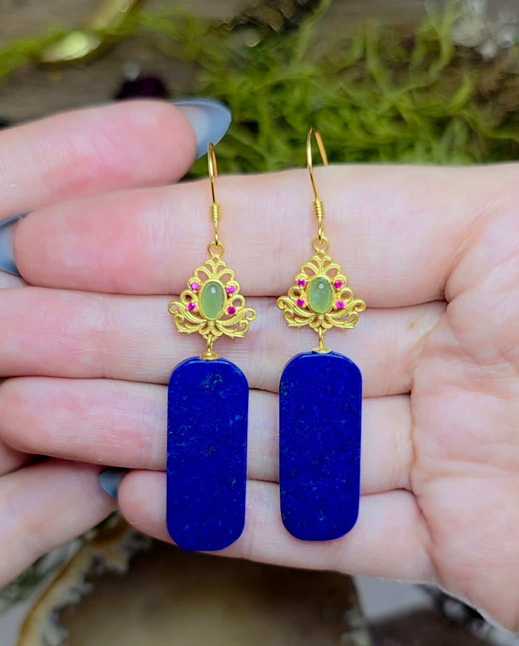 Lapis and Jade Earrings