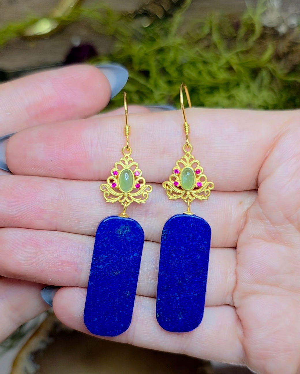 Lapis and Jade Earrings