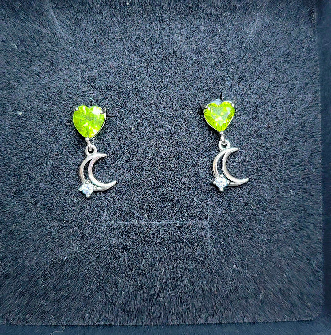 Peridot Heart and Moon Earrings