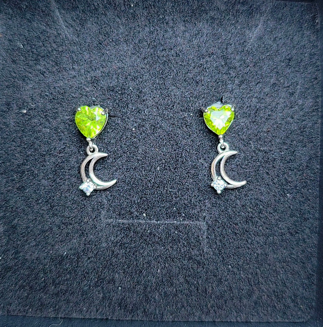 Peridot Heart and Moon Earrings