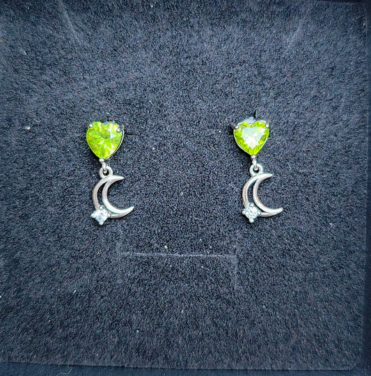 Peridot Heart and Moon Earrings