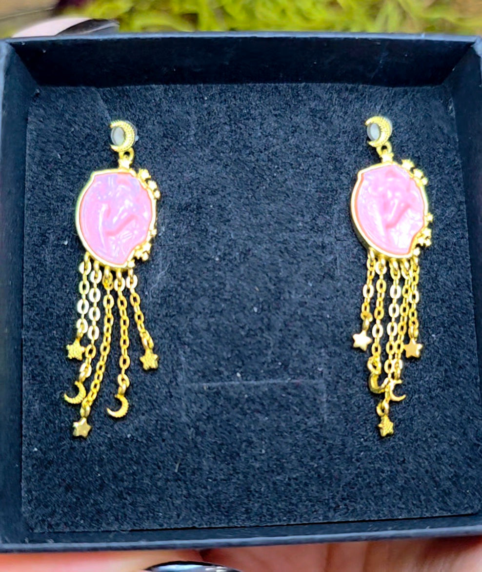 Pink Shell Unicorn Earrings