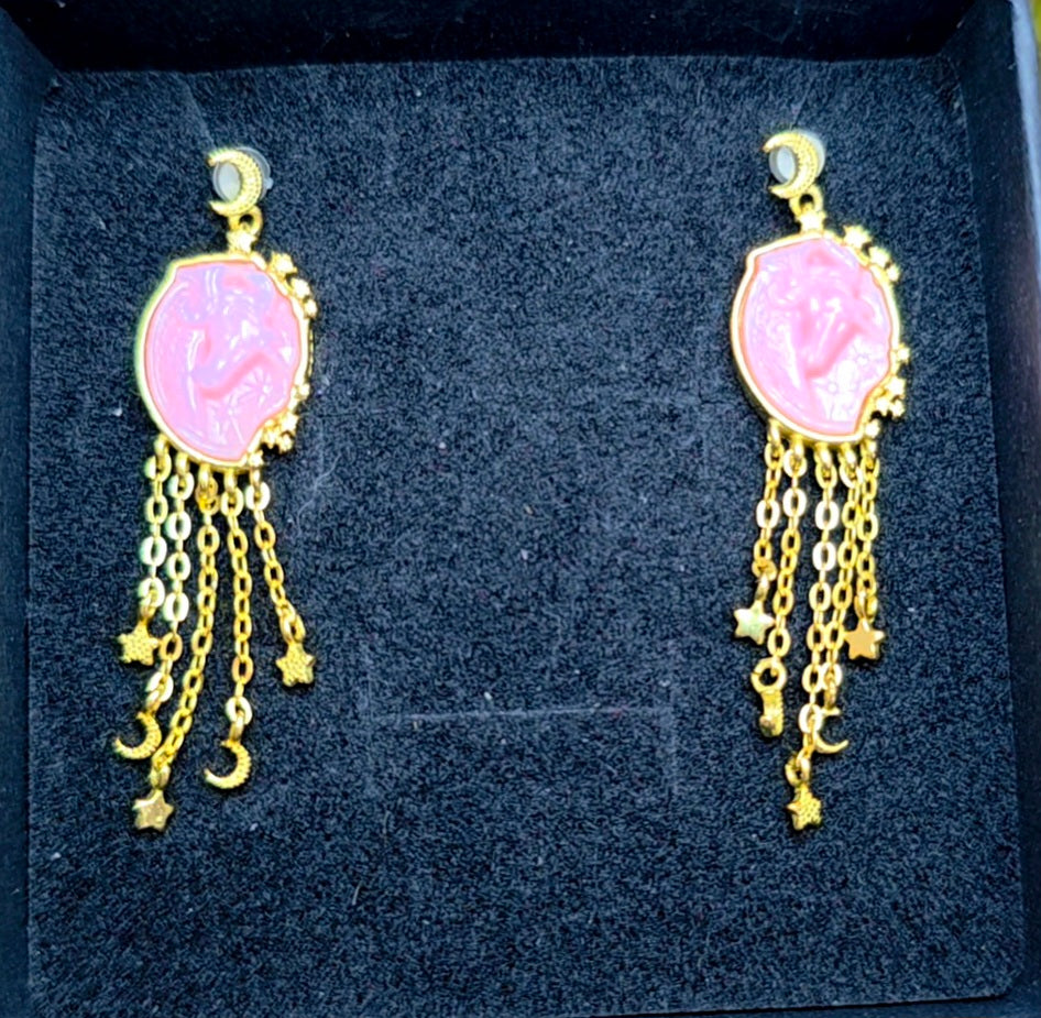 Pink Shell Unicorn Earrings
