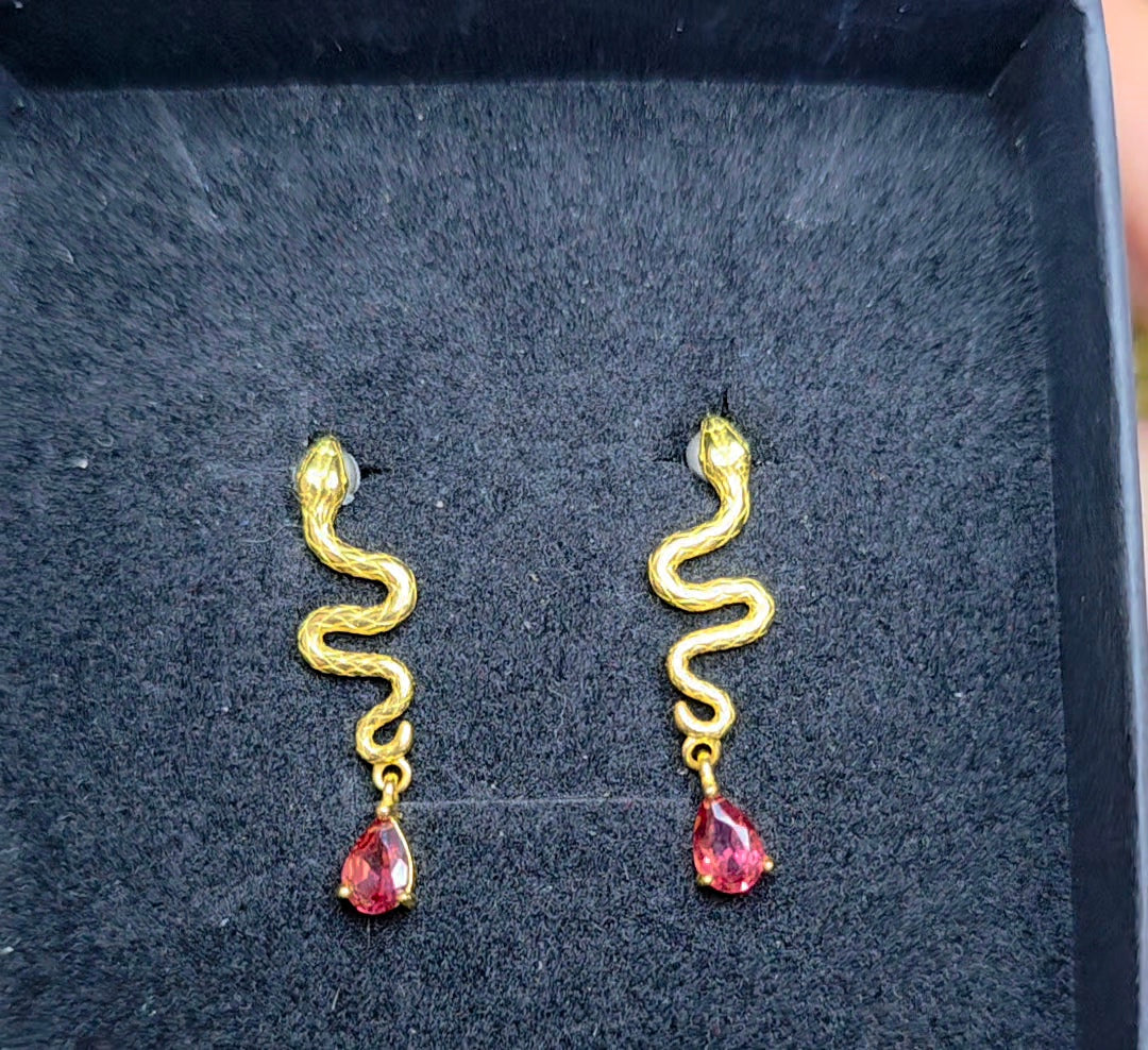 Golden Snakes and Garnet Earrings