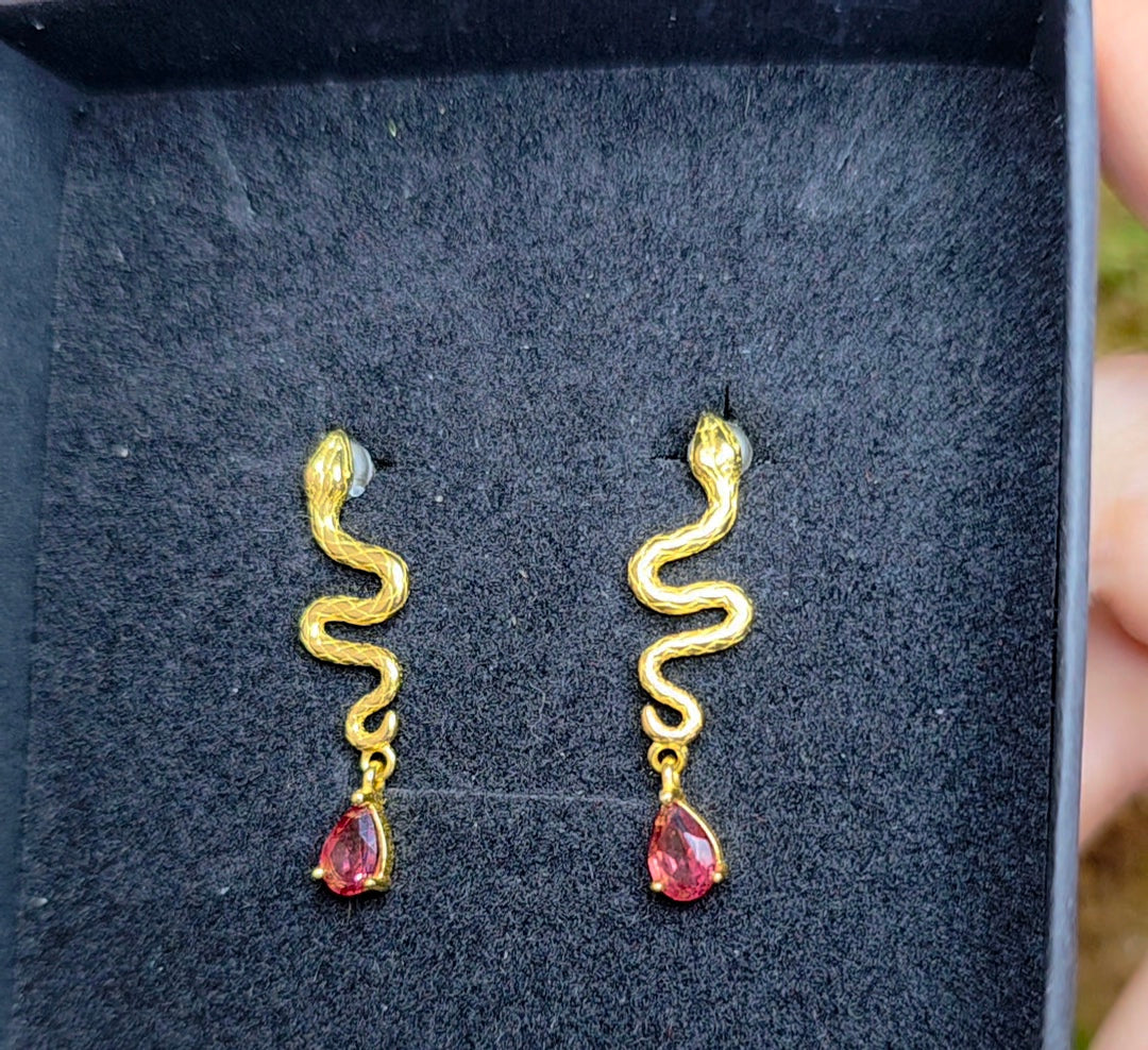 Golden Snakes and Garnet Earrings