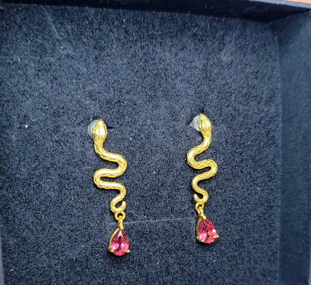 Golden Snakes and Garnet Earrings