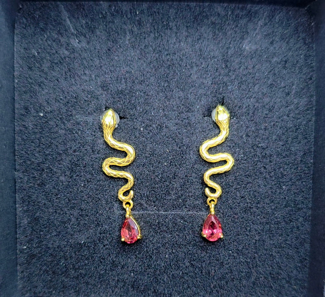 Golden Snakes and Garnet Earrings