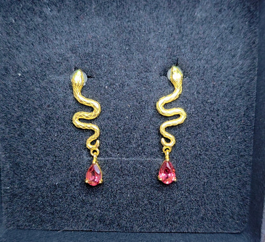 Golden Snakes and Garnet Earrings