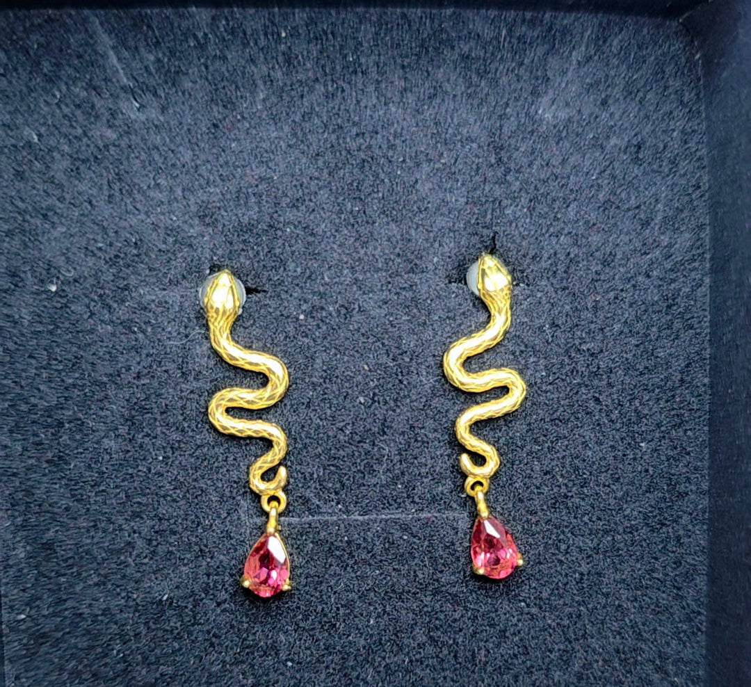 Golden Snakes and Garnet Earrings