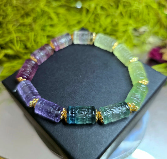 13x7mm Carved Fluorite Stretch Bracelet A