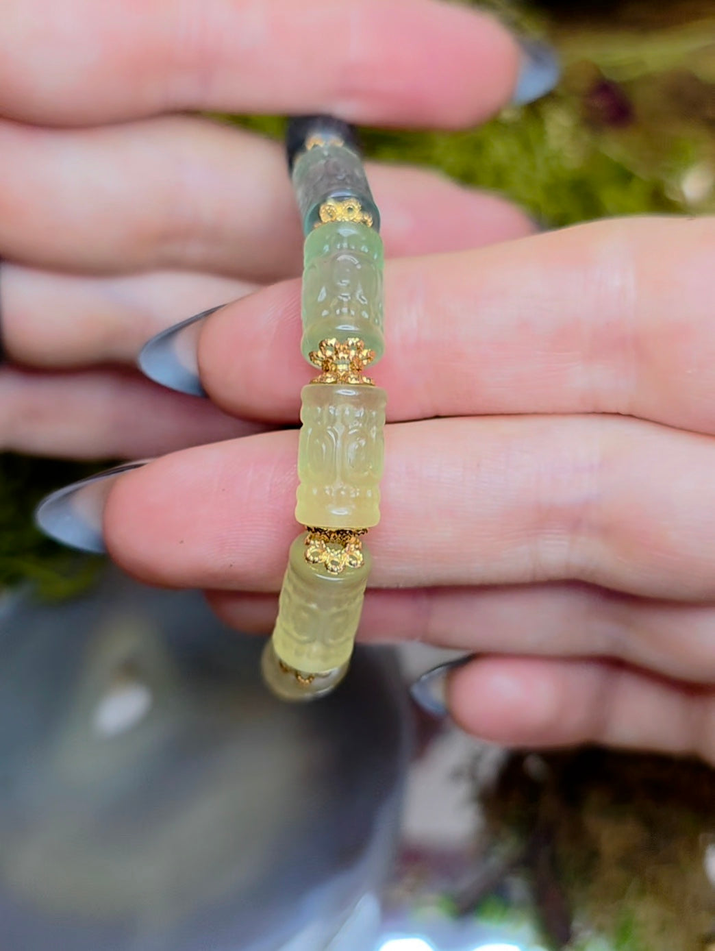 13x7mm Carved Fluorite Stretch Bracelet A
