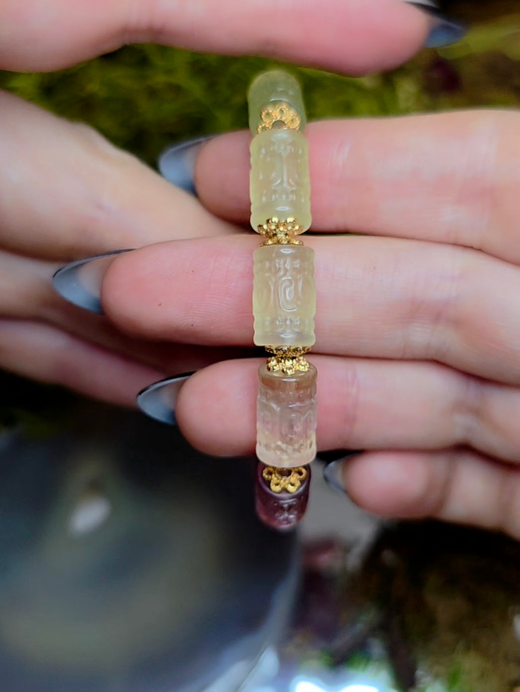 13x7mm Carved Fluorite Stretch Bracelet A