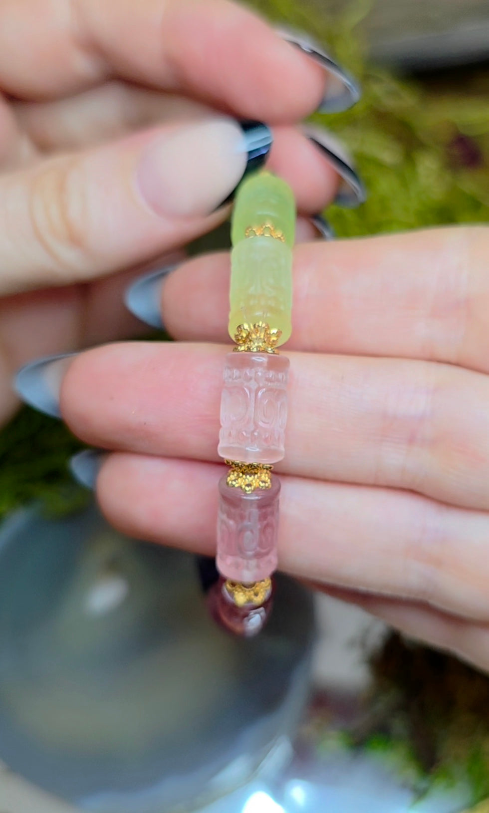 13x7mm Carved Fluorite Stretch Bracelet B