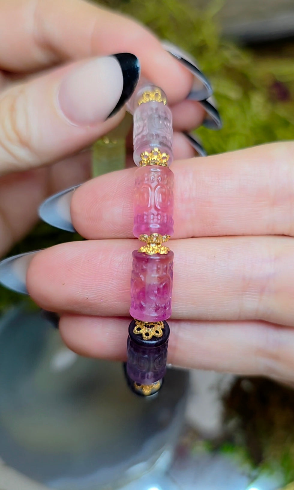 13x7mm Carved Fluorite Stretch Bracelet B