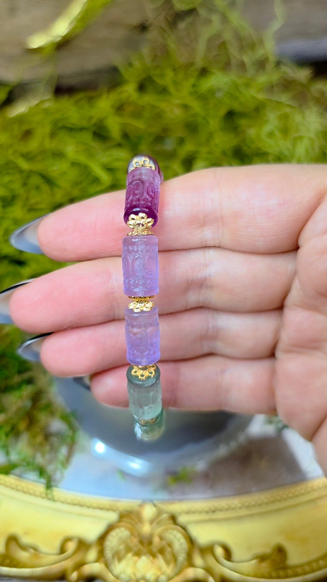 13x7mm Carved Fluorite Stretch Bracelet C