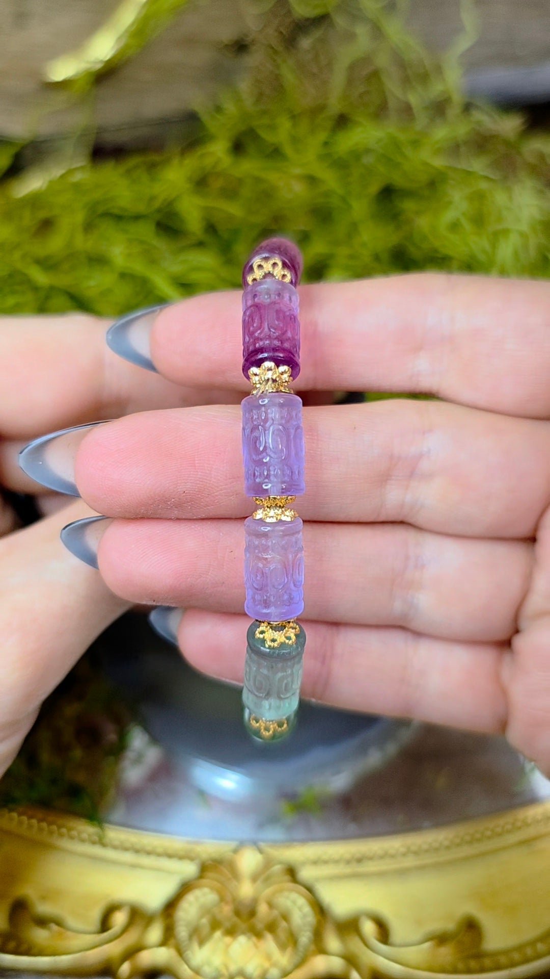 13x7mm Carved Fluorite Stretch Bracelet C